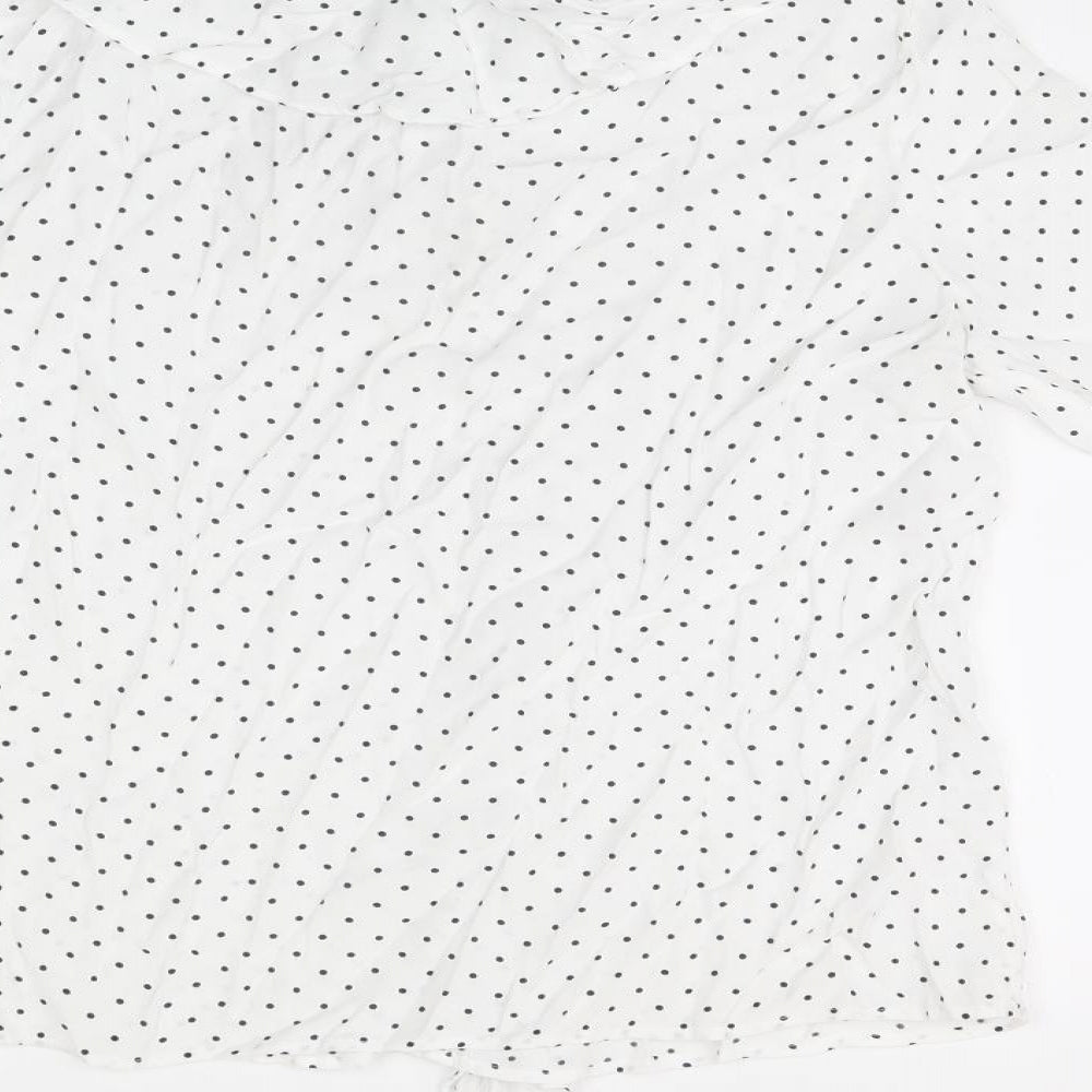 Marks & Spencer Womens White Polka Dot Viscose Basic T-Shirt Size 8 Round Neck