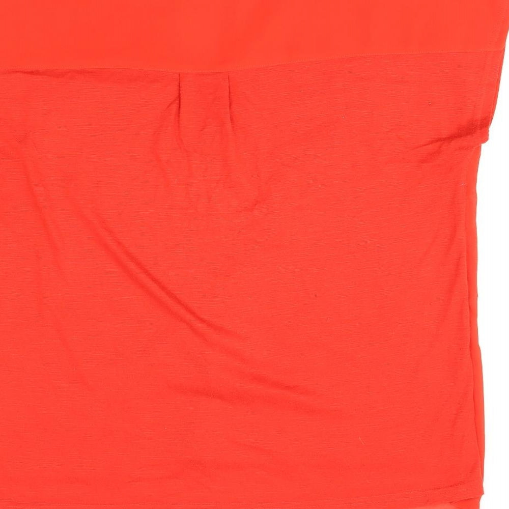 Fransa Womens Red Polyester Basic T-Shirt Size L V-Neck