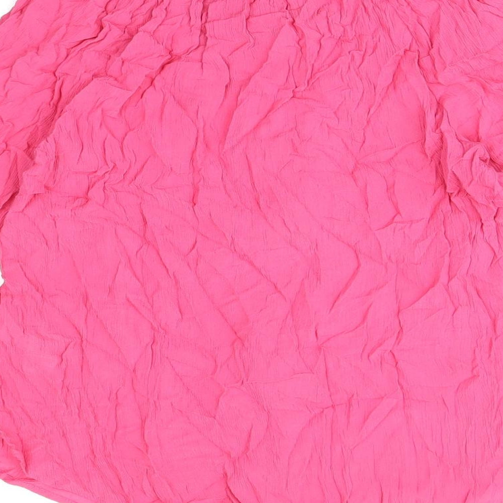 Marks & Spencer Womens Pink Viscose Basic Button-Up Size 10 Round Neck