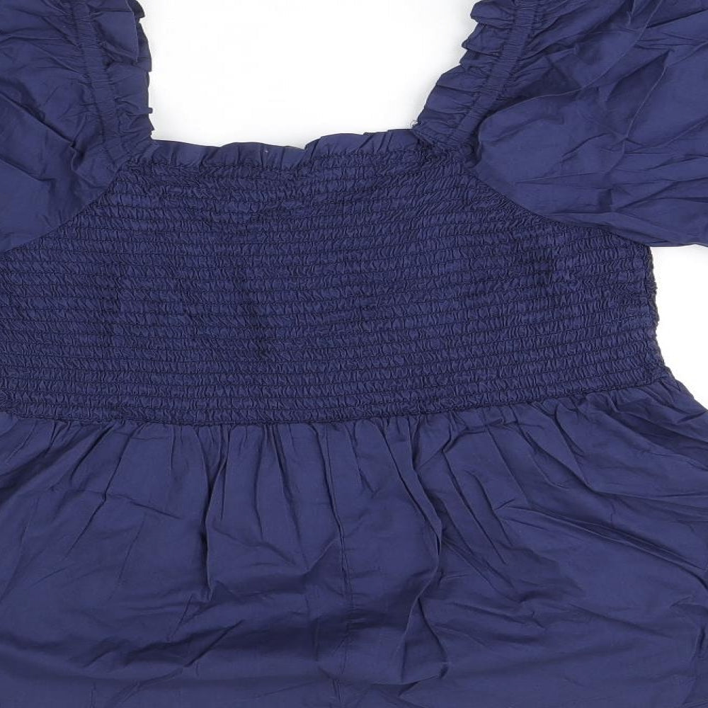 Marks and Spencer Womens Blue Cotton Basic T-Shirt Size 10 Square Neck