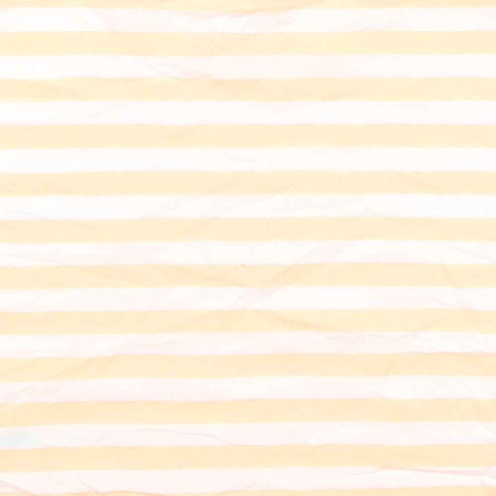 Marks & Spencer Girls Orange Striped Cotton Basic T-Shirt Size 7-8 Years Round Neck Pullover