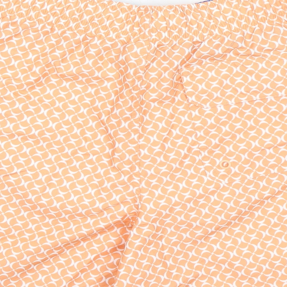 Marks & Spencer Mens Orange Geometric Polyester Bermuda Shorts Size S L6 in Regular Drawstring