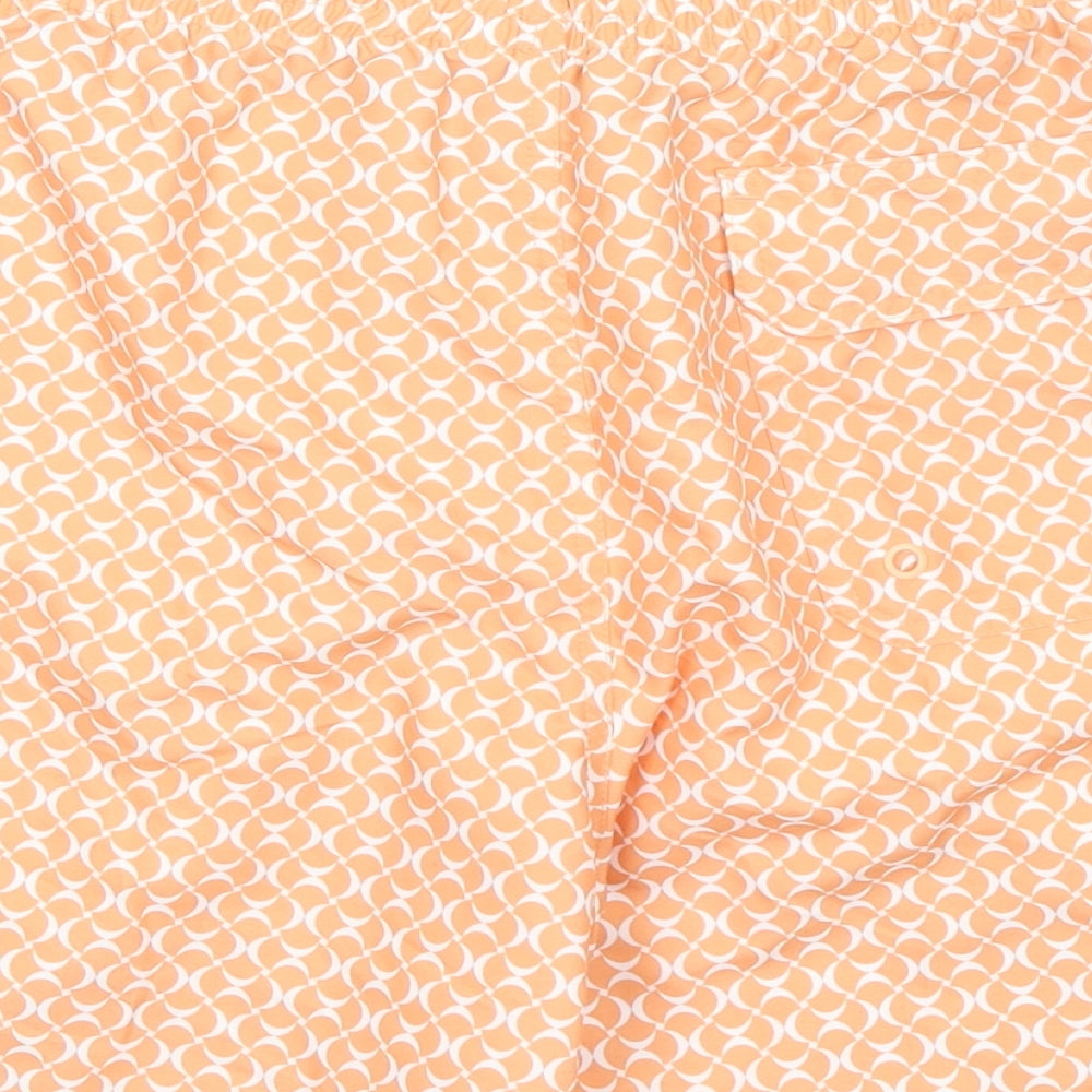 Marks & Spencer Mens Orange Geometric Polyester Bermuda Shorts Size 2XL Regular Drawstring - Inside Leg 5in