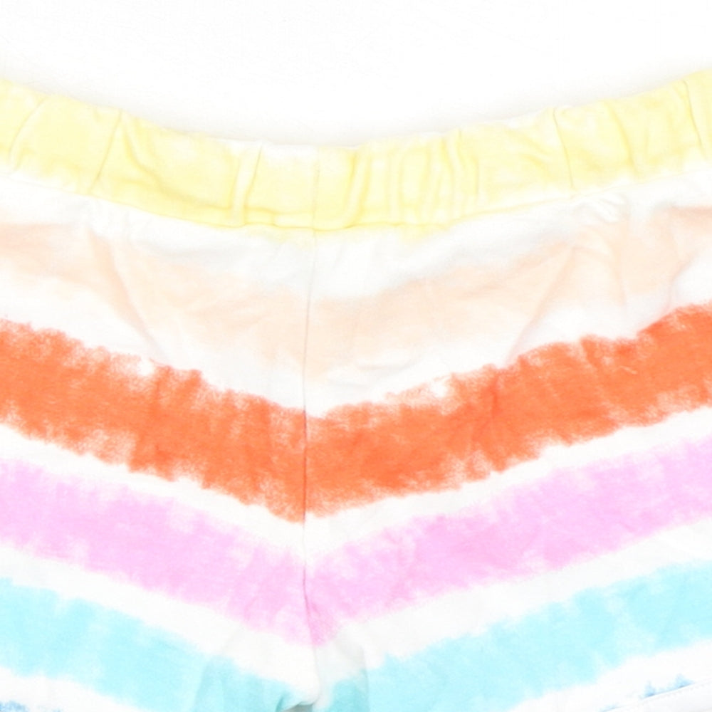 Marks & Spencer Girls Multicoloured Striped 100% Cotton Sweat Shorts Size 4-5 Years Regular Drawstring - Tie Dye, Waist 19in Inside Leg 19in