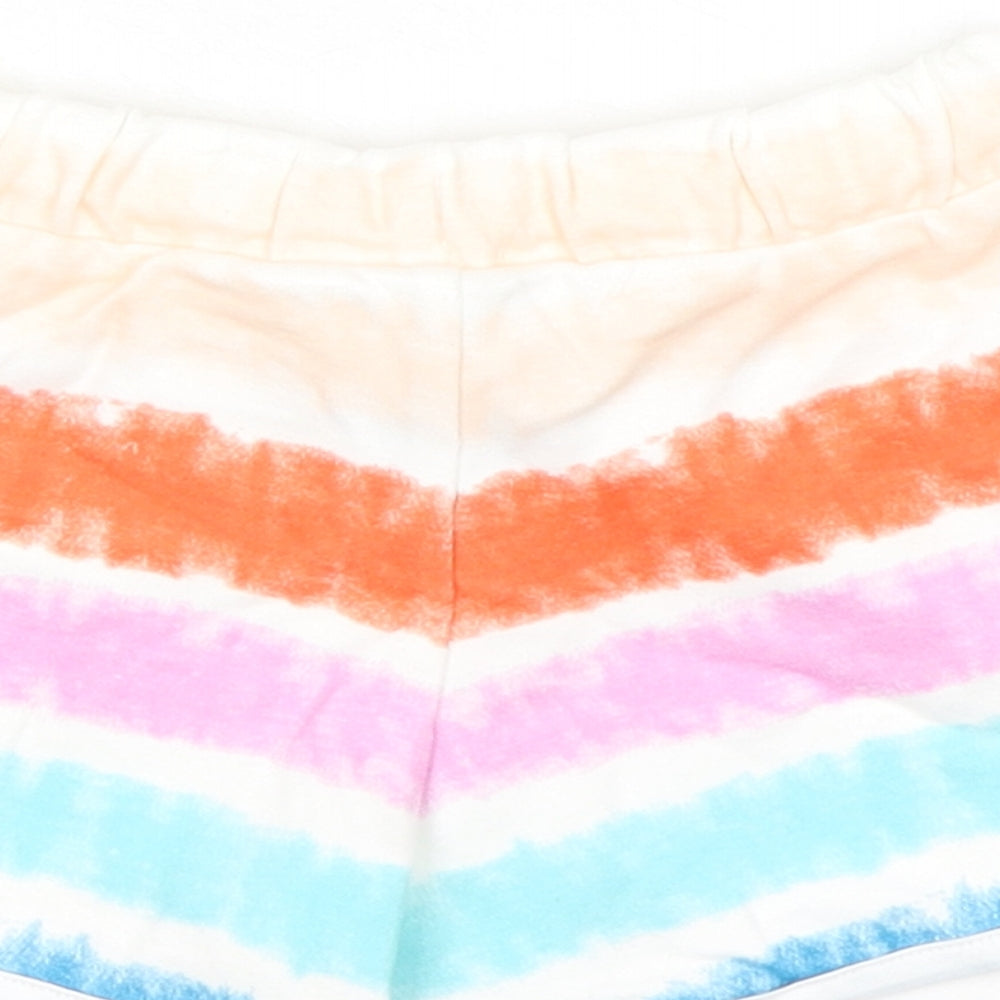 Marks & Spencer Girls Multicoloured Striped 100% Cotton Sweat Shorts Size 3-4 Years Regular Drawstring - Tie Dye, Waist 18in Inside Leg 2in