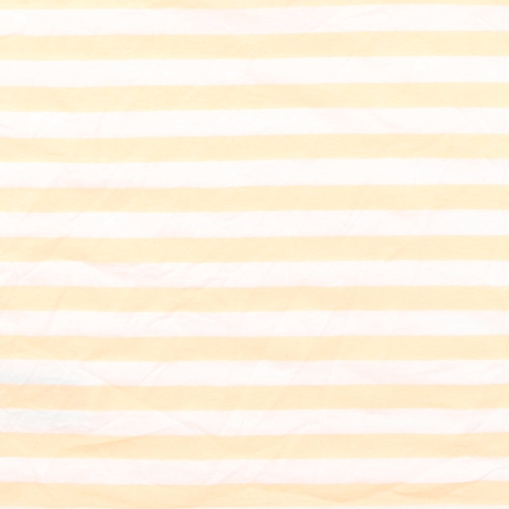 Marks & Spencer Girls Orange Striped Cotton Basic T-Shirt Size 7-8 Years Round Neck Pullover