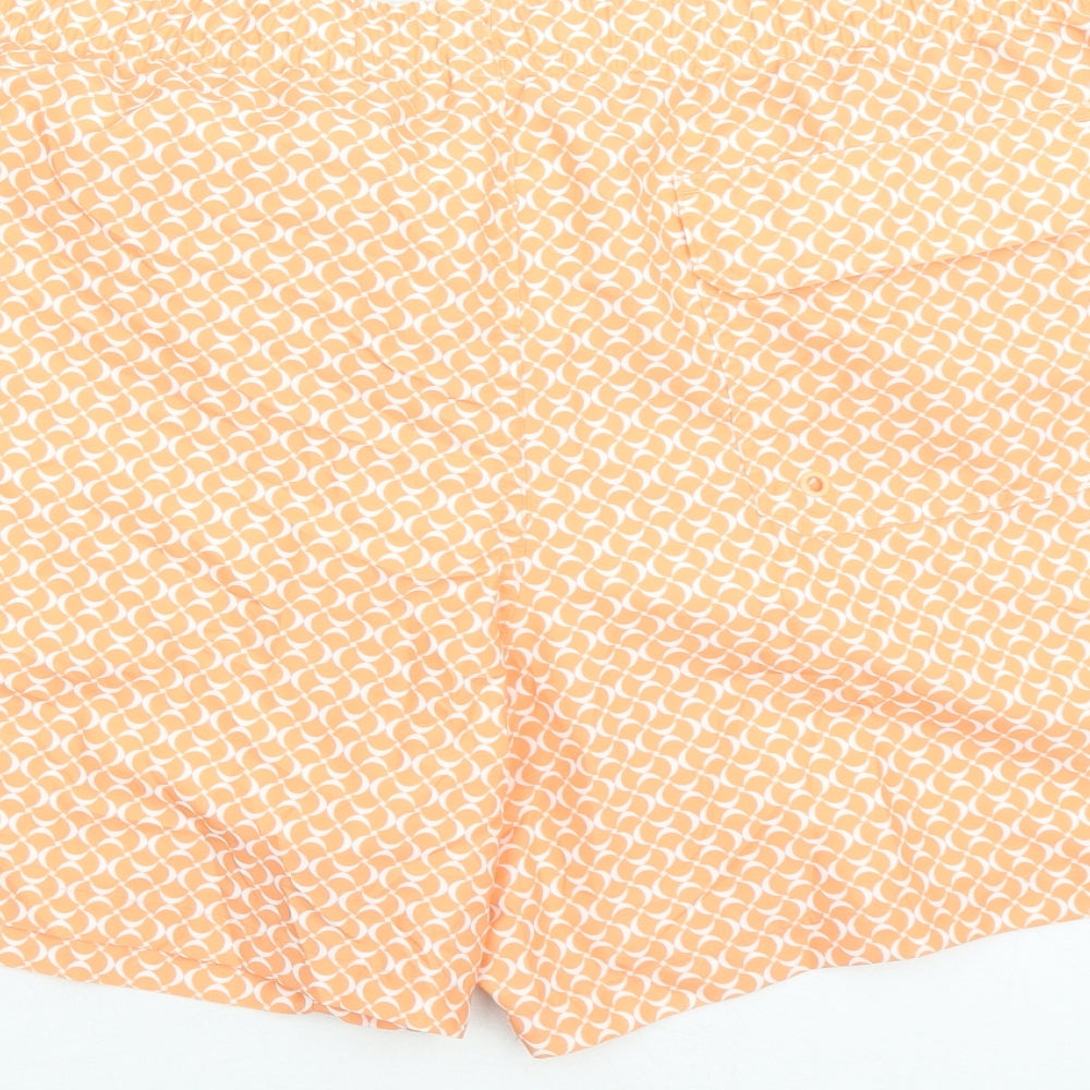 Marks & Spencer Mens Orange Geometric Polyester Sweat Shorts Size 3XL L6 in Regular Drawstring - Elasticated Waist Swim Shorts Pockets