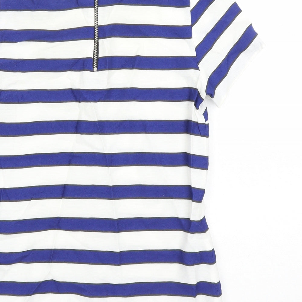H&M Womens White Striped Viscose Basic Blouse Size 4 Round Neck
