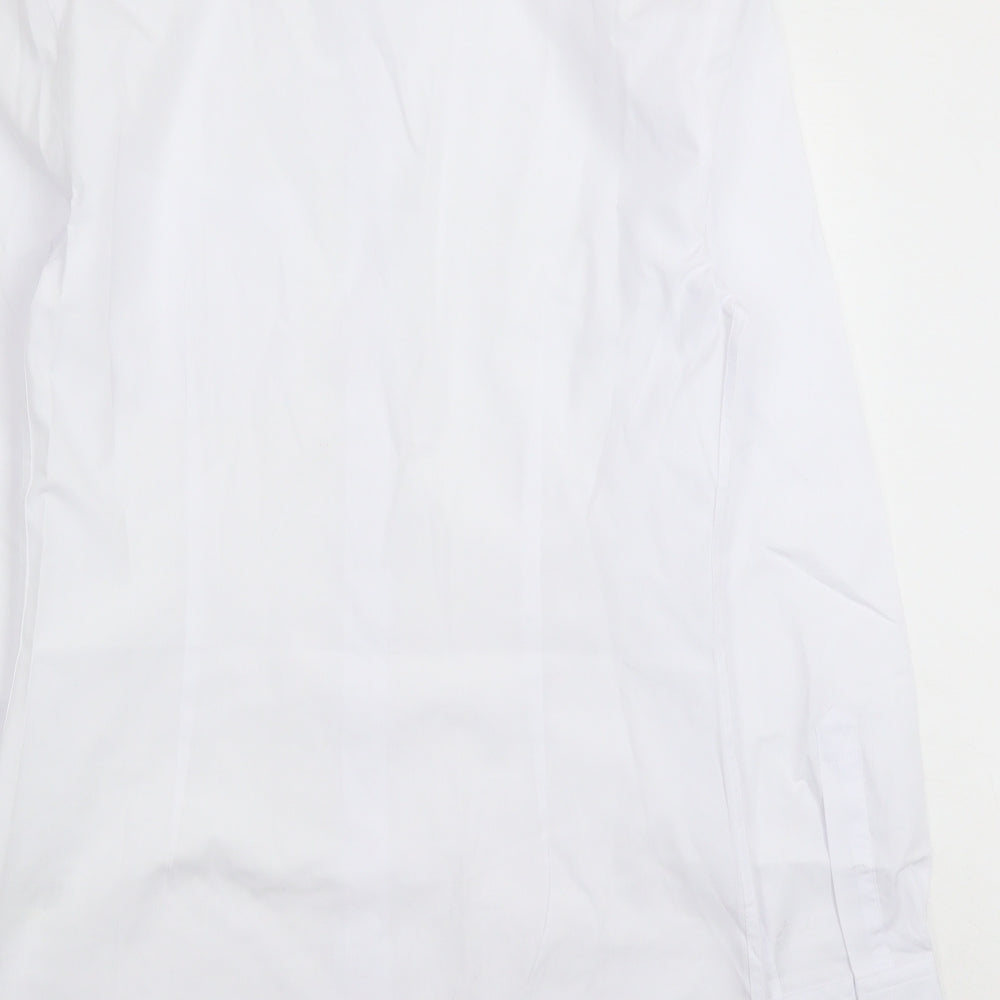 Marks and Spencer Mens White Polyester Button-Up Size 14.5 Collared Button