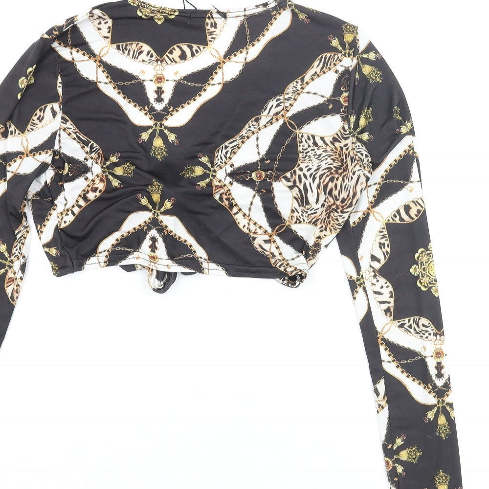 Misspap Womens Multicoloured Geometric Polyester Cropped Blouse Size 8 V-Neck