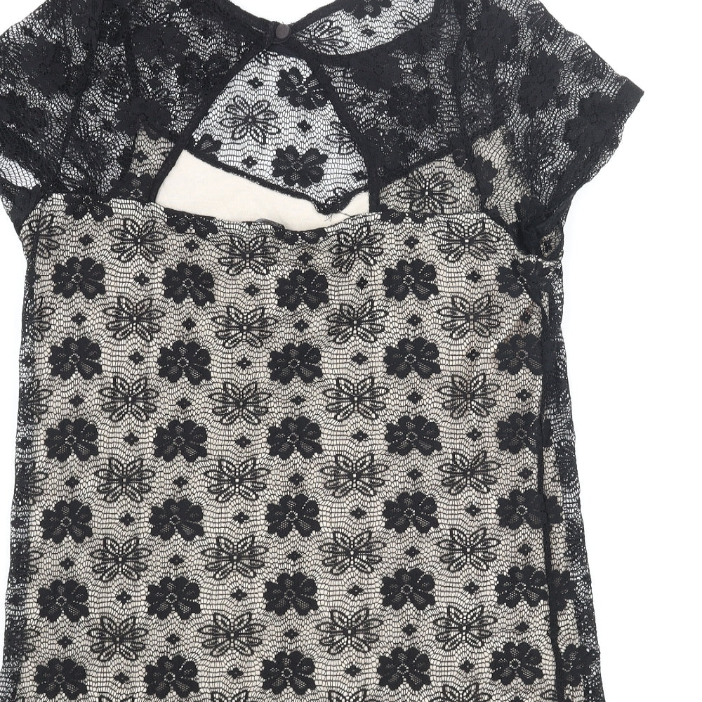 Dorothy Perkins Womens Black Polyester Basic Blouse Size 12 Round Neck - Cut Out Detail