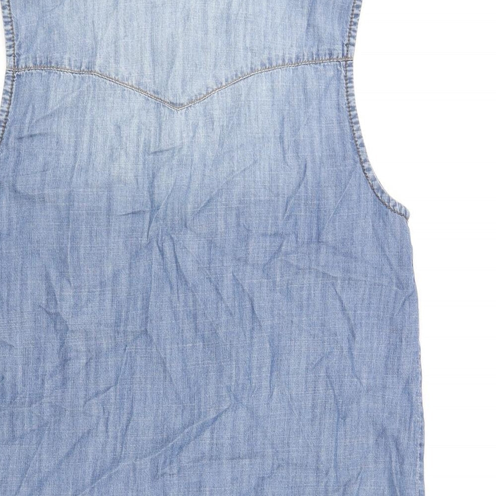 Life In Progress Womens Blue Cotton Basic Blouse Size S Collared