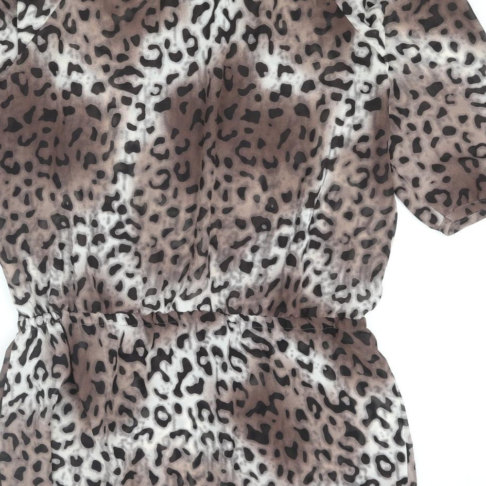 NEXT Womens Brown Animal Print Polyester Tunic Blouse Size 10 Boat Neck - Leopard Print Drawstring