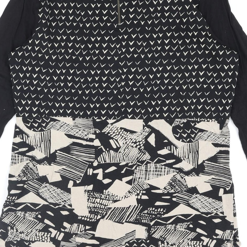 Next Womens Black Geometric Viscose Tunic Blouse Size 12 Round Neck - Beading Detail
