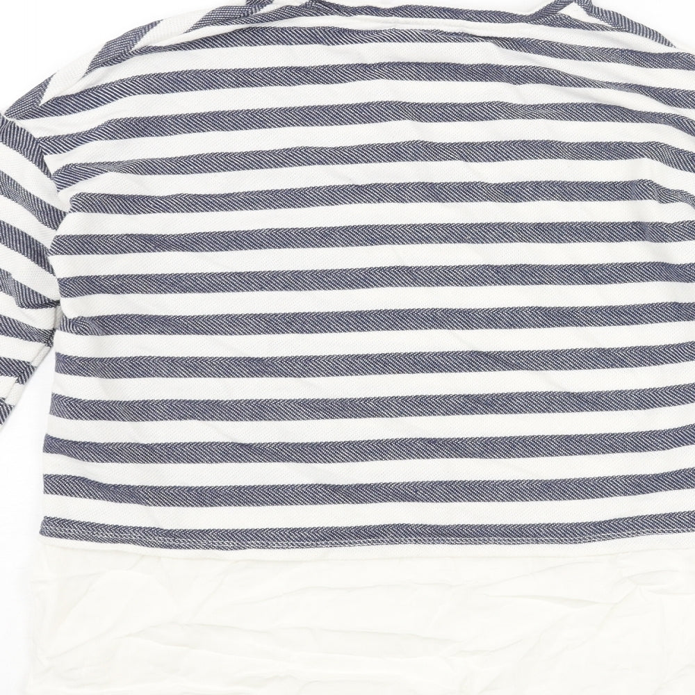 Shana Womens Blue Striped Cotton Basic Blouse Size M Round Neck - Layered