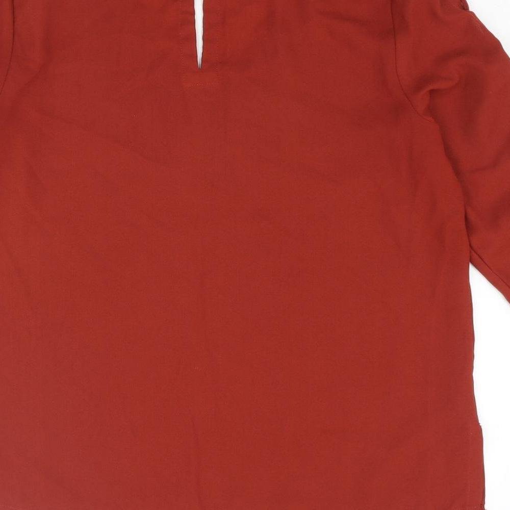 River Island Womens Red Polyester Basic Blouse Size 8 V-Neck - Lace Up Sleeve