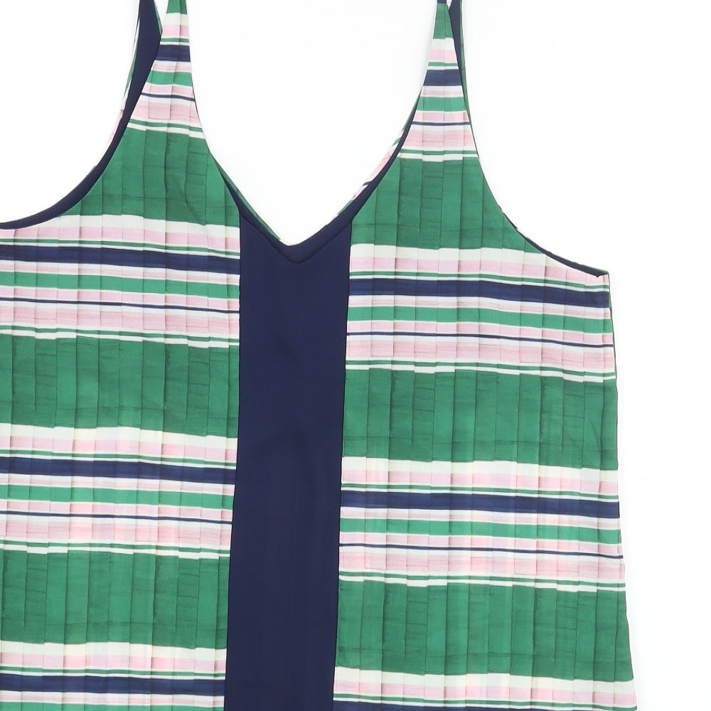Topshop Womens Green Striped Polyester Camisole Blouse Size 12 V-Neck