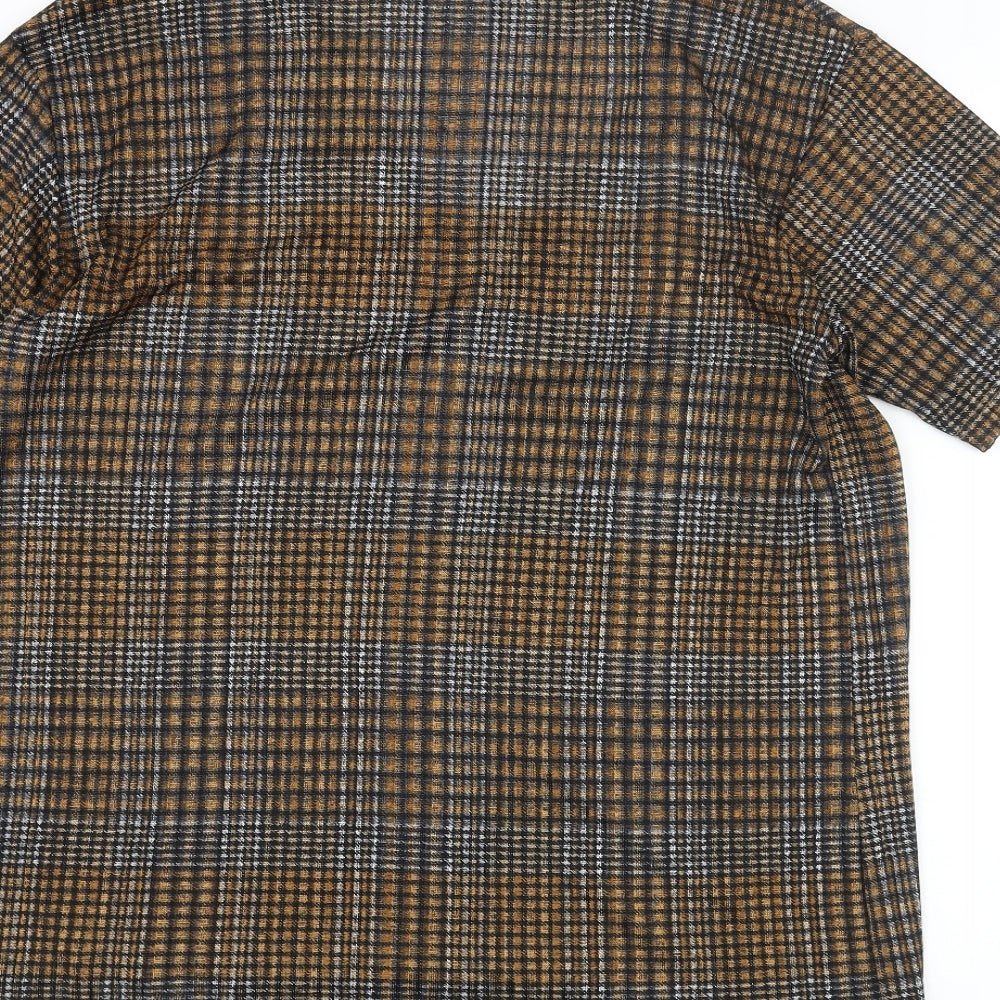 Zara Womens Brown Check Polyester Basic Blouse Size M V-Neck