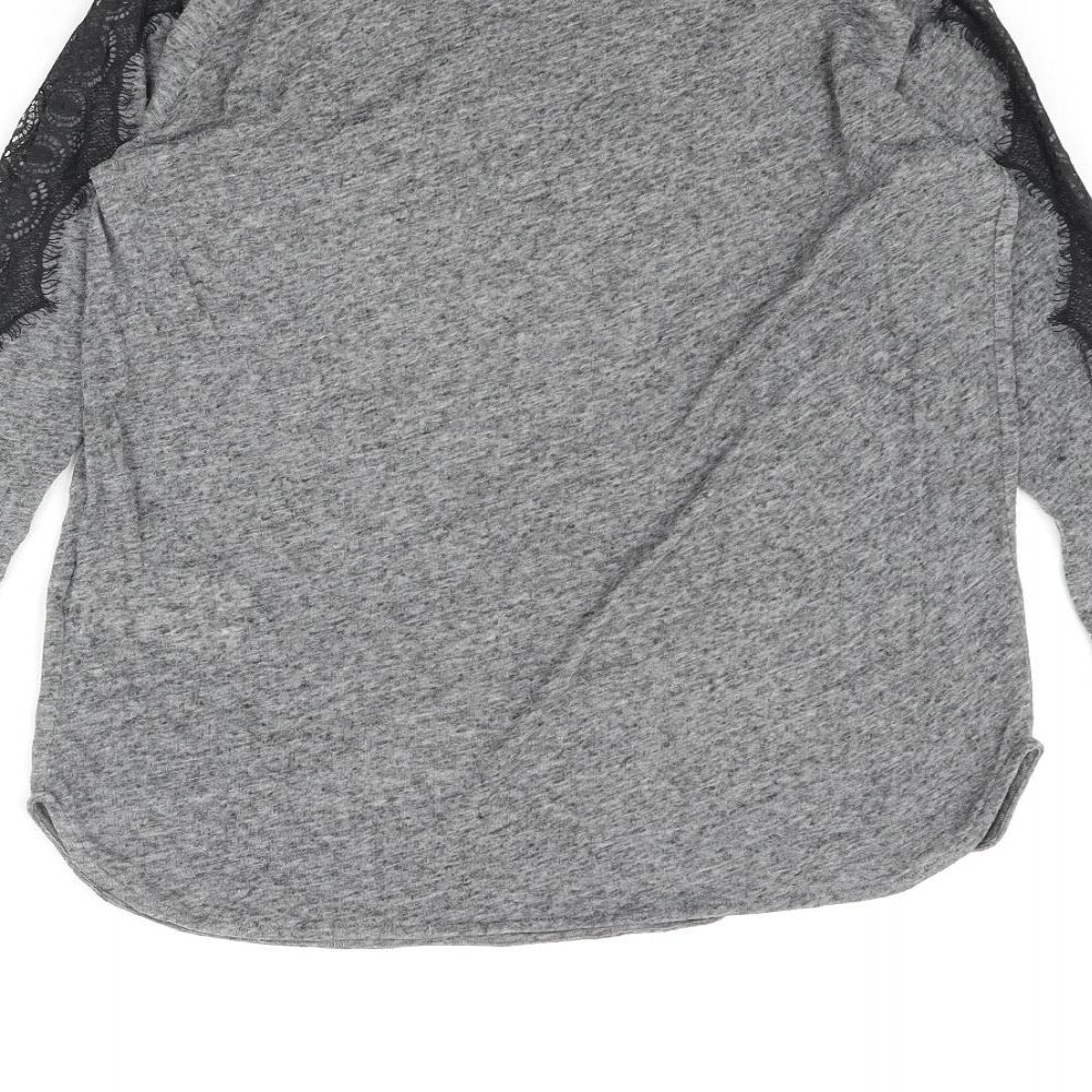 InWear Womens Grey Polyester Basic Blouse Size XS Round Neck - Lace Trim