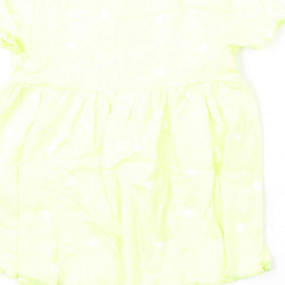 Marks & Spencer Girls Yellow Polka Dot Cotton A-Line Size 0-3 Months Round Neck Snap