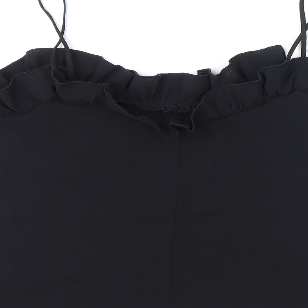 Mango Womens Black Polyester Camisole Tank Size S Scoop Neck - Ruffles