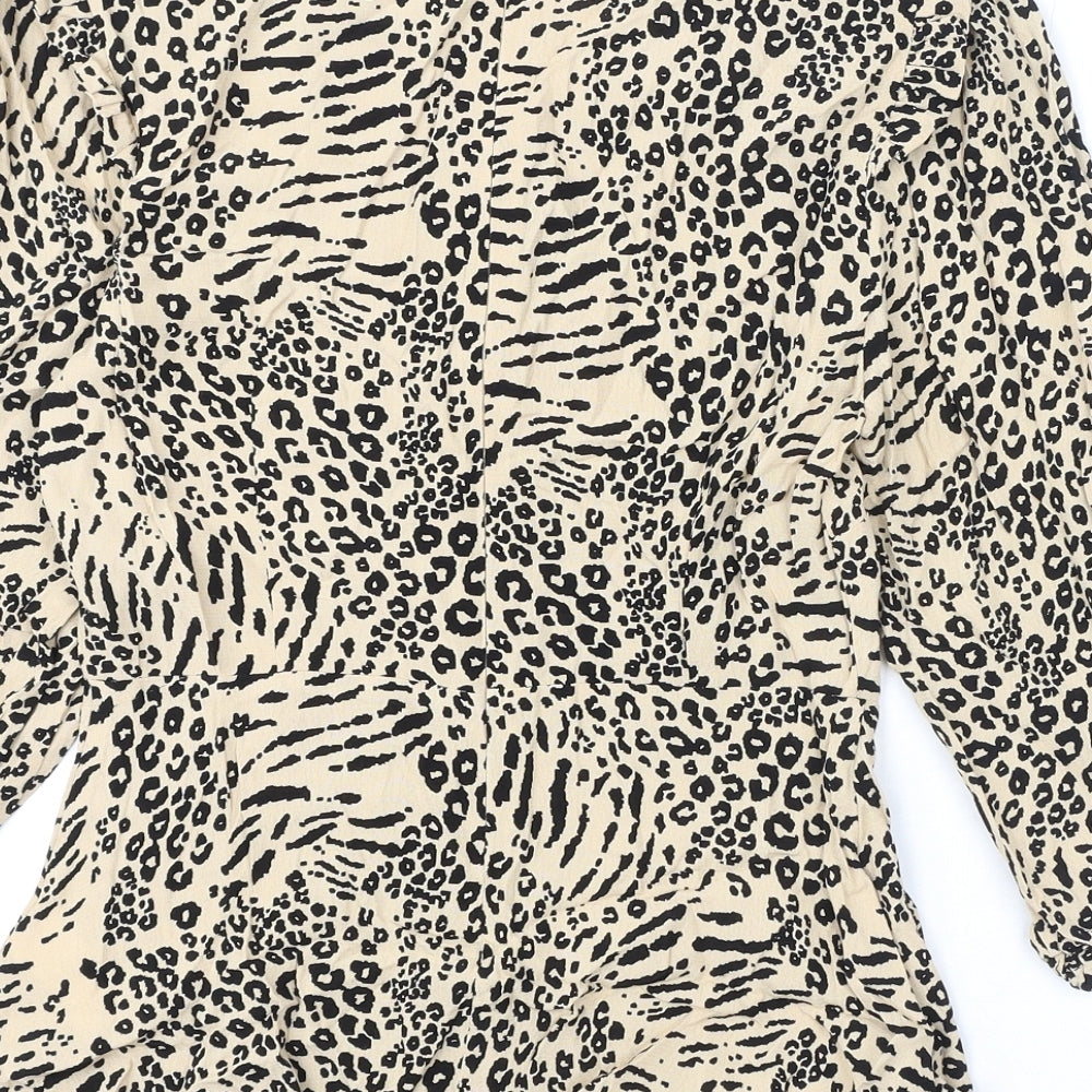 Marks & Spencer Womens Beige Animal Print Viscose Basic Blouse Size 6 Round Neck - Leopard Print