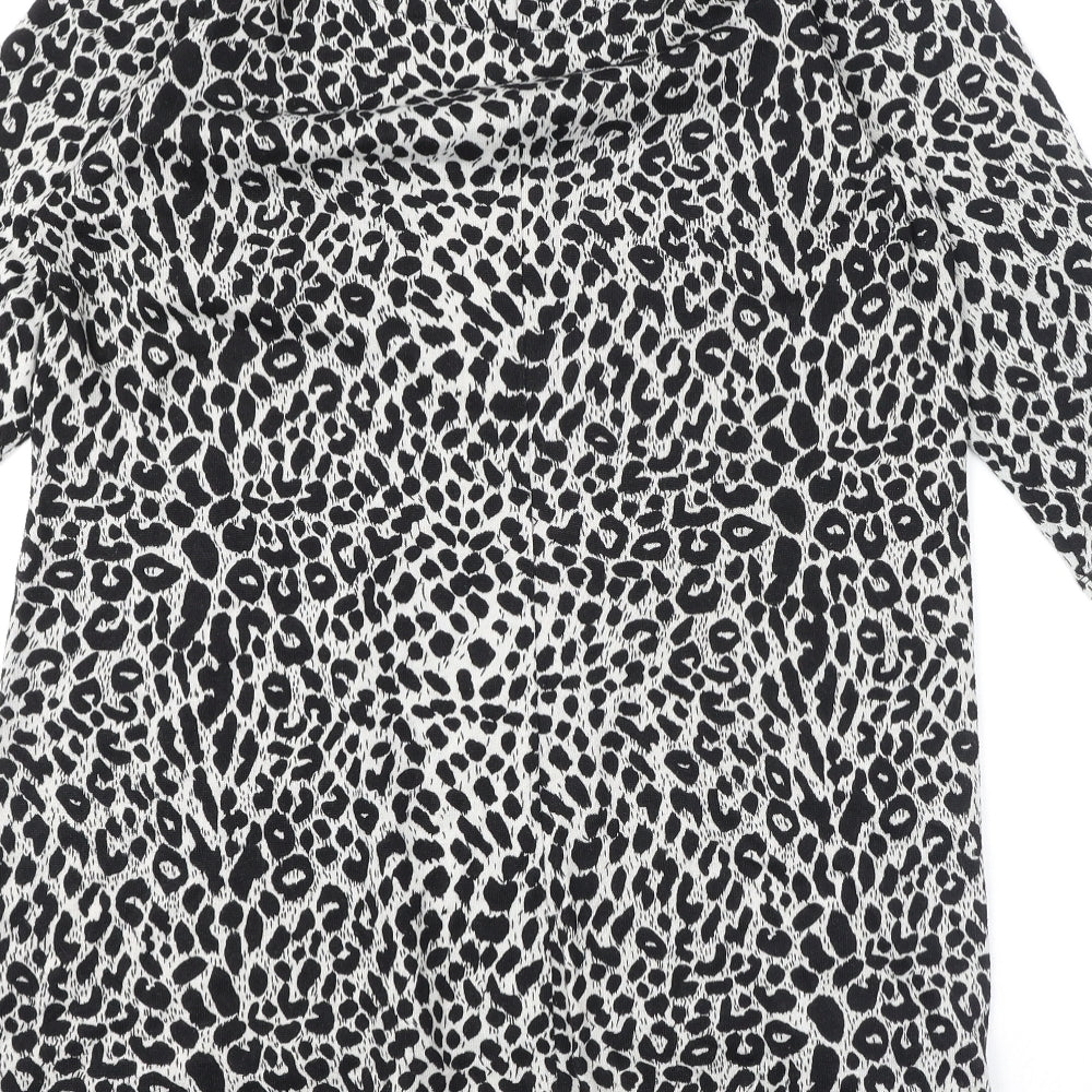 Marks & Spencer Womens Black Round Neck Animal Print Polyester Pullover Jumper Size 16 - Leopard Print
