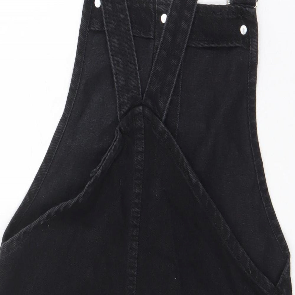 Zara Womens Black Cotton Pinafore/Dungaree Dress Size XS Square Neck Button