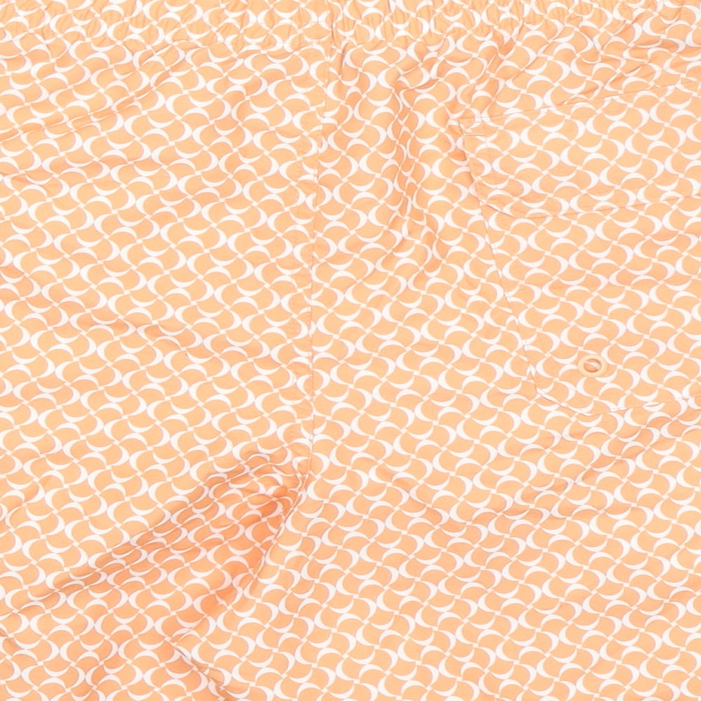 Marks & Spencer Mens Orange Geometric Polyester Bermuda Shorts Size 2XL Regular Drawstring - Inside Leg 5.5