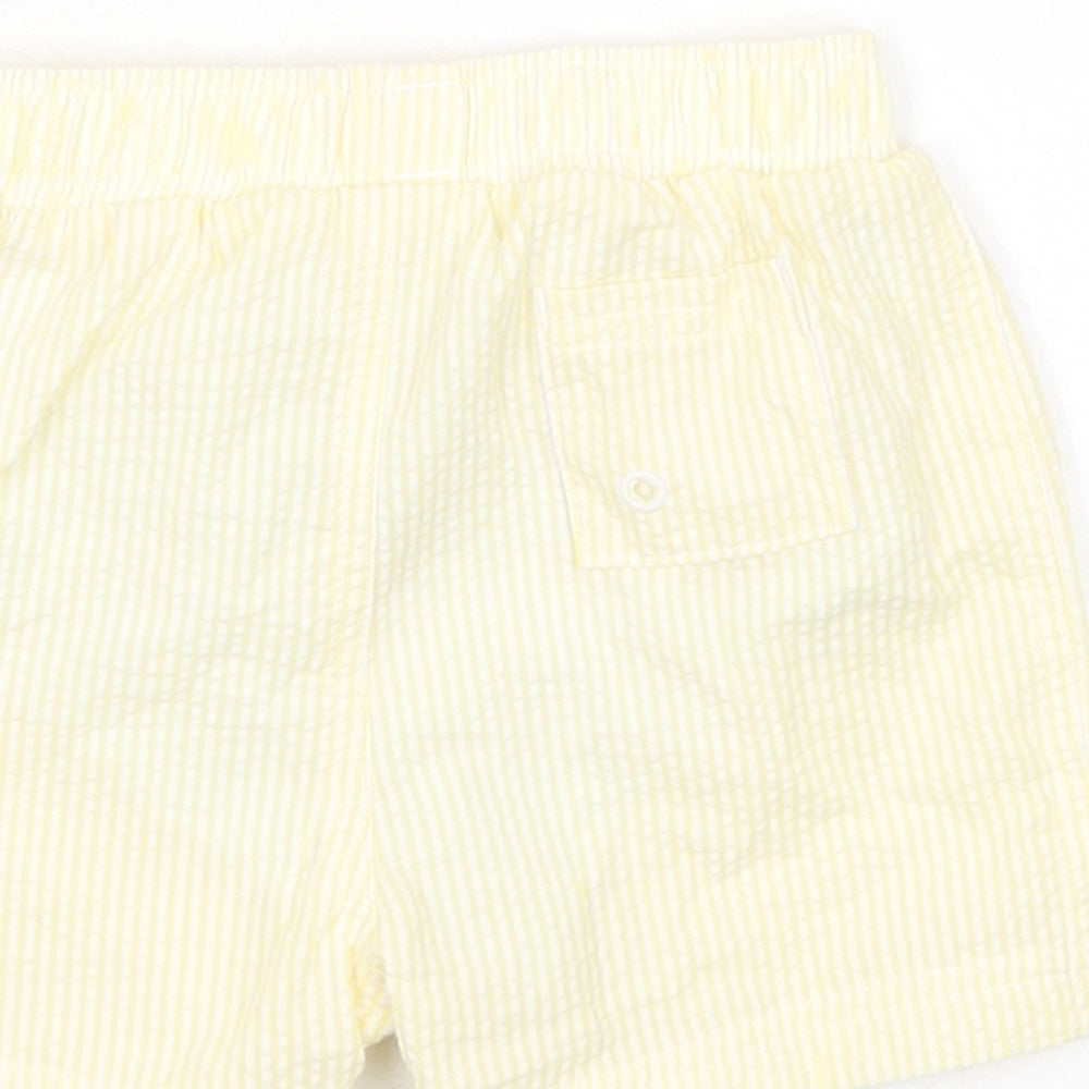 Marks & Spencer Baby Yellow Striped Cotton Cropped Trousers Size 9-12 Months Drawstring - Shorts