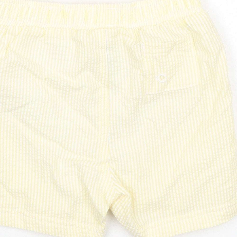 Marks & Spencer Baby Yellow Striped Cotton Cropped Trousers Size 18-24 Months Drawstring - Waist 18in Inside Leg 3in