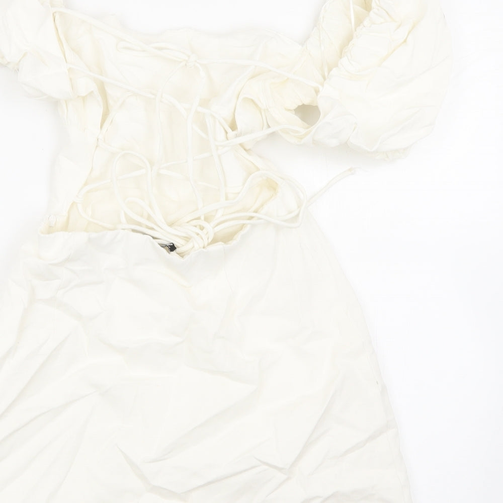 Zara Womens White Cotton Mini Size M Square Neck Tie