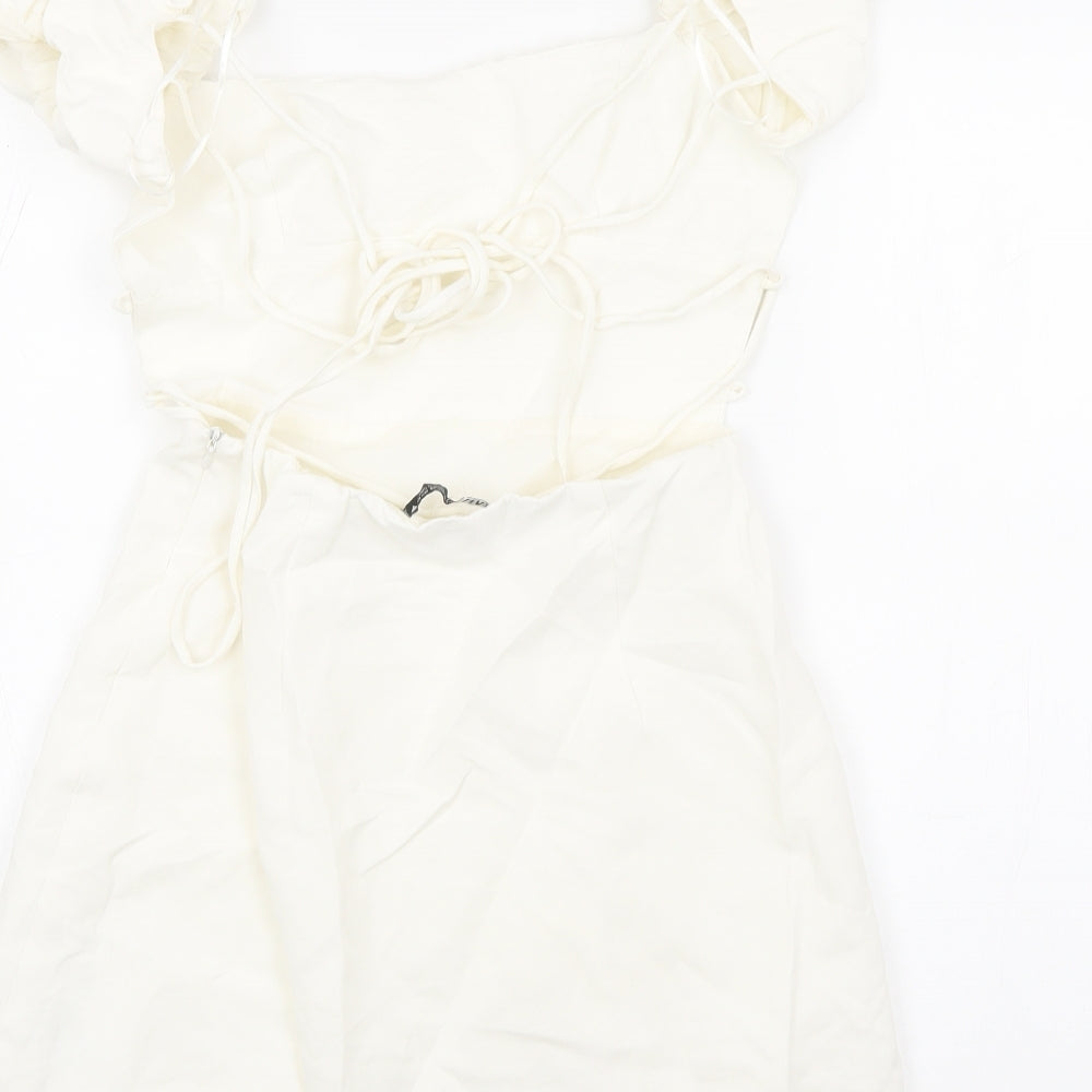 Zara Womens White Viscose Mini Size XS Square Neck Tie
