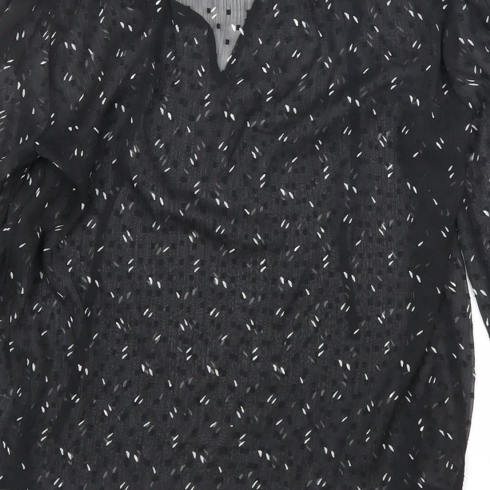 Marks & Spencer Womens Black Geometric Polyester Basic Blouse Size 6 V-Neck