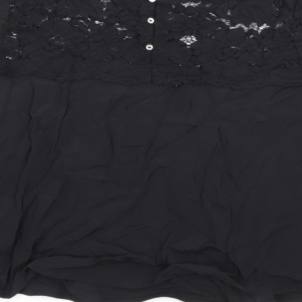 H&M Womens Black Geometric Viscose Basic T-Shirt Size 10 Round Neck