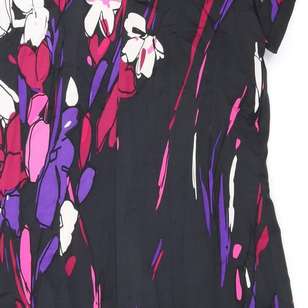 Marks & Spencer Womens Black Geometric Polyester A-Line Size 14 Round Neck Zip