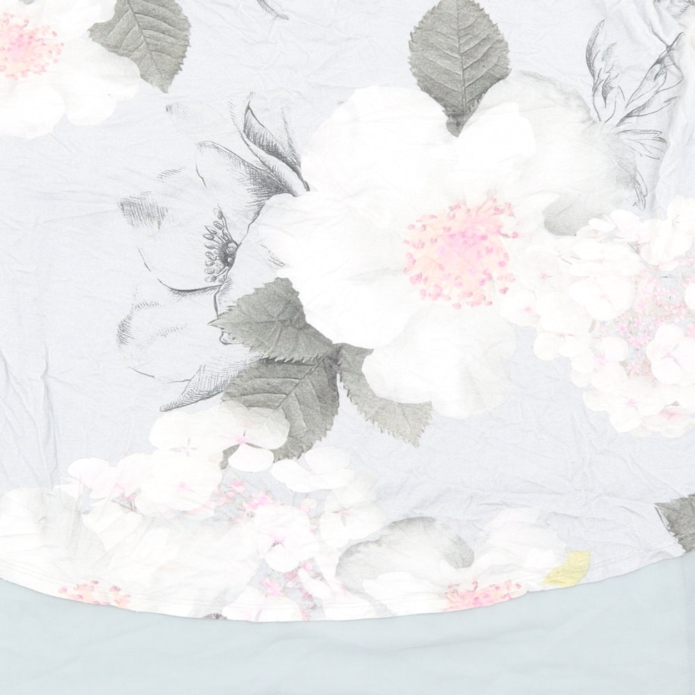 Phase Eight Womens Grey Floral Polyester Basic Blouse Size 12 Round Neck