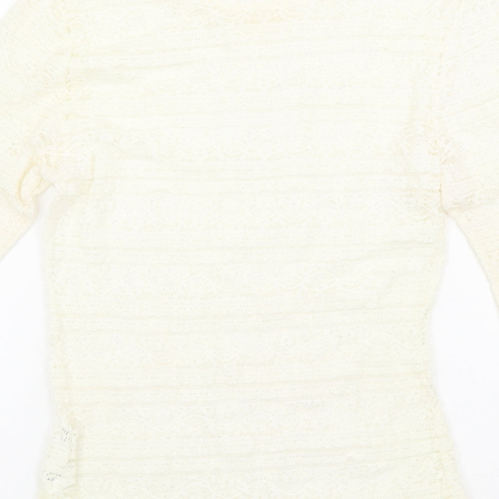 River Island Womens Ivory Geometric Polyamide Basic Blouse Size 10 Round Neck - Lace