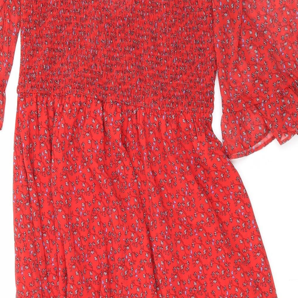 Finery Womens Red Floral Polyester Maxi Size 16 Mock Neck Pullover