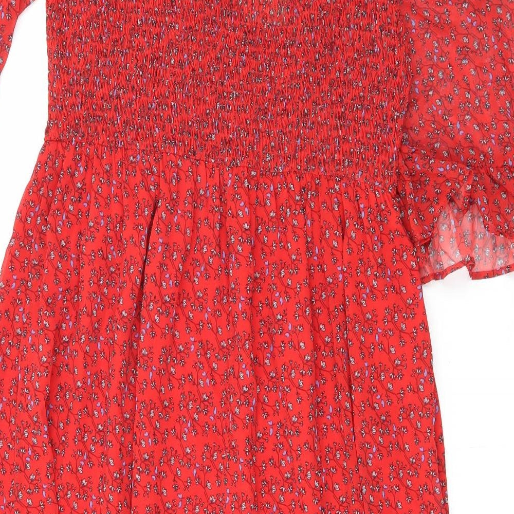 Finery Womens Red Floral Polyester Maxi Size 16 Mock Neck Pullover