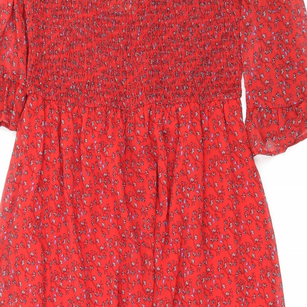 Finery Womens Red Floral Polyester Maxi Size 16 Mock Neck Pullover