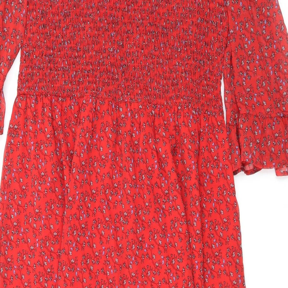 Finery Womens Red Floral Polyester Maxi Size 16 Mock Neck Pullover