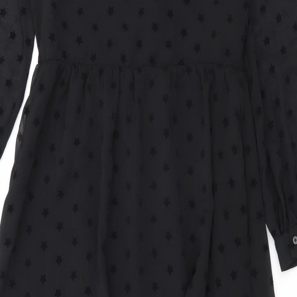Marks & Spencer Womens Black Geometric Polyester Maxi Size 8 Round Neck Button - Star print