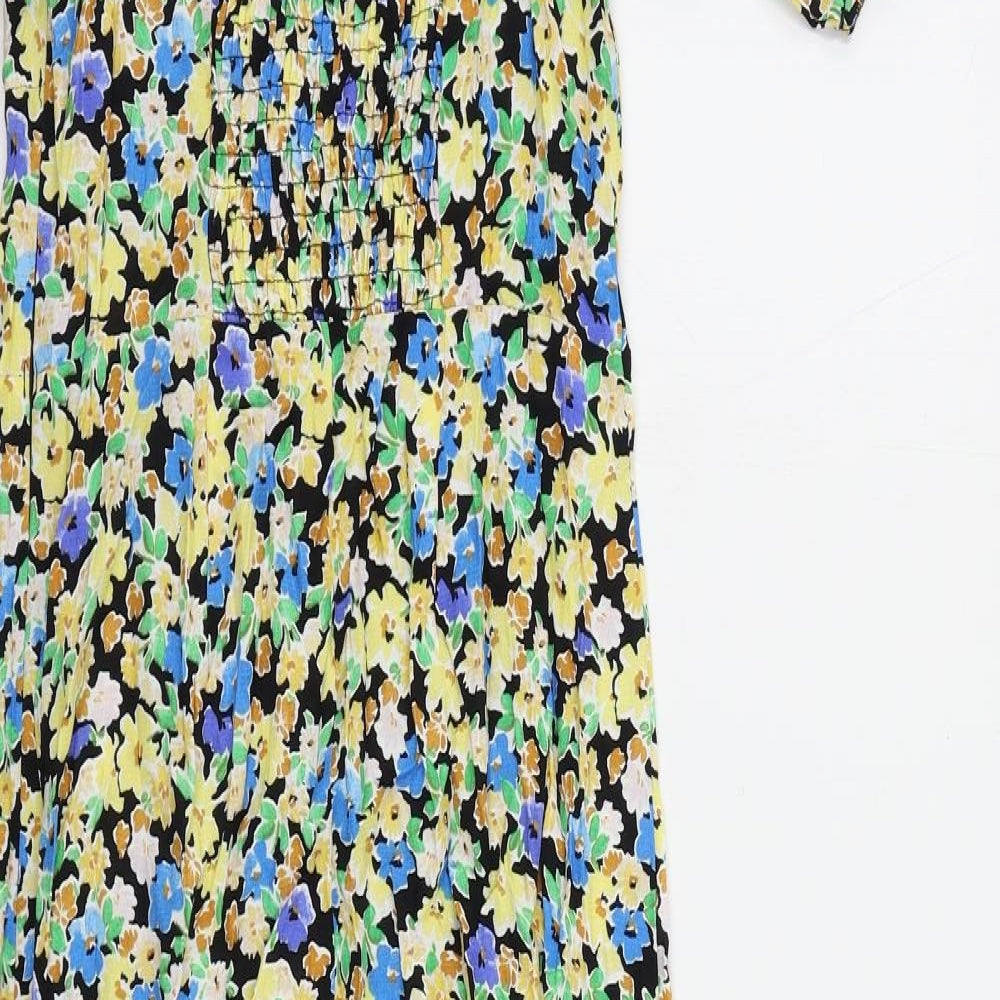 Marks & Spencer Womens Multicoloured Floral Viscose A-Line Size 8 V-Neck Zip - Shirred Back
