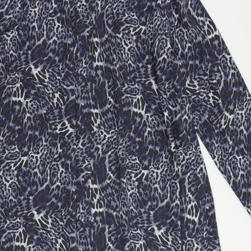 Marks & Spencer Womens Blue Animal Print Polyester A-Line Size 20 Round Neck Button
