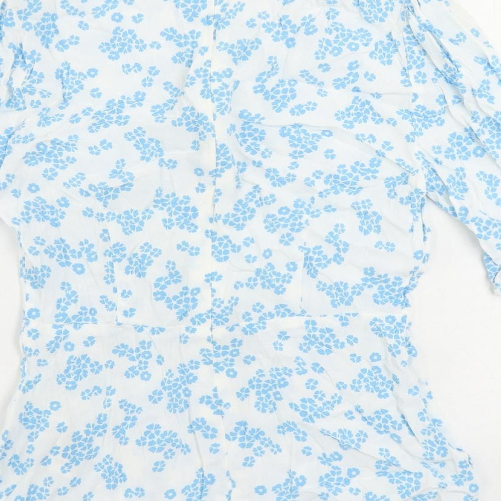 Marks & Spencer Womens White Floral Viscose Basic Blouse Size 6 Round Neck