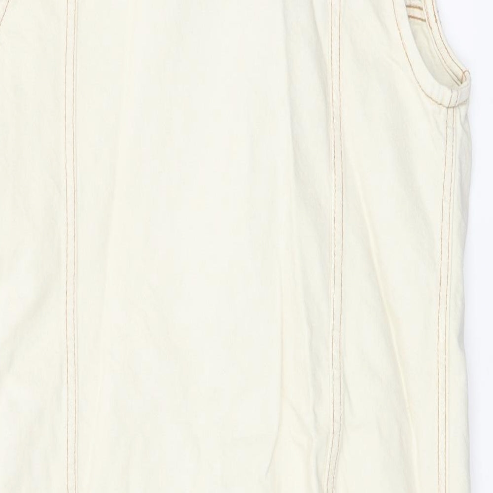 Zara Womens Ivory Cotton Pinafore/Dungaree Dress Size M Collared Button