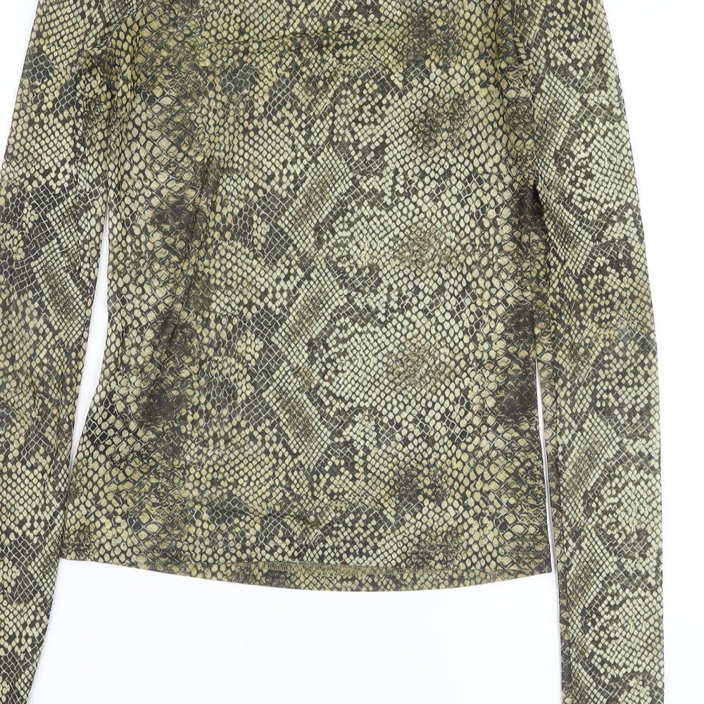 & Other Stories Womens Green Animal Print Polyester Basic Blouse Size 8 Mock Neck