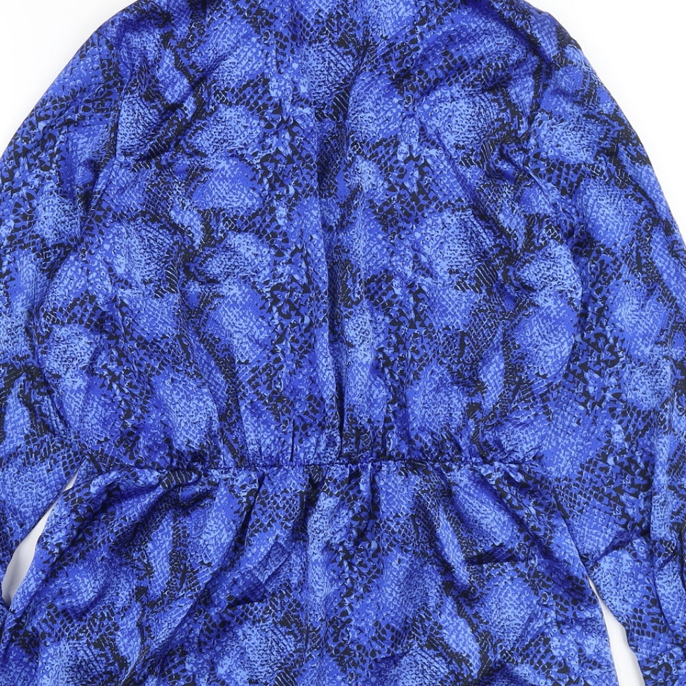 Marks & Spencer Womens Blue Animal Print Polyester Basic Blouse Size 12 V-Neck