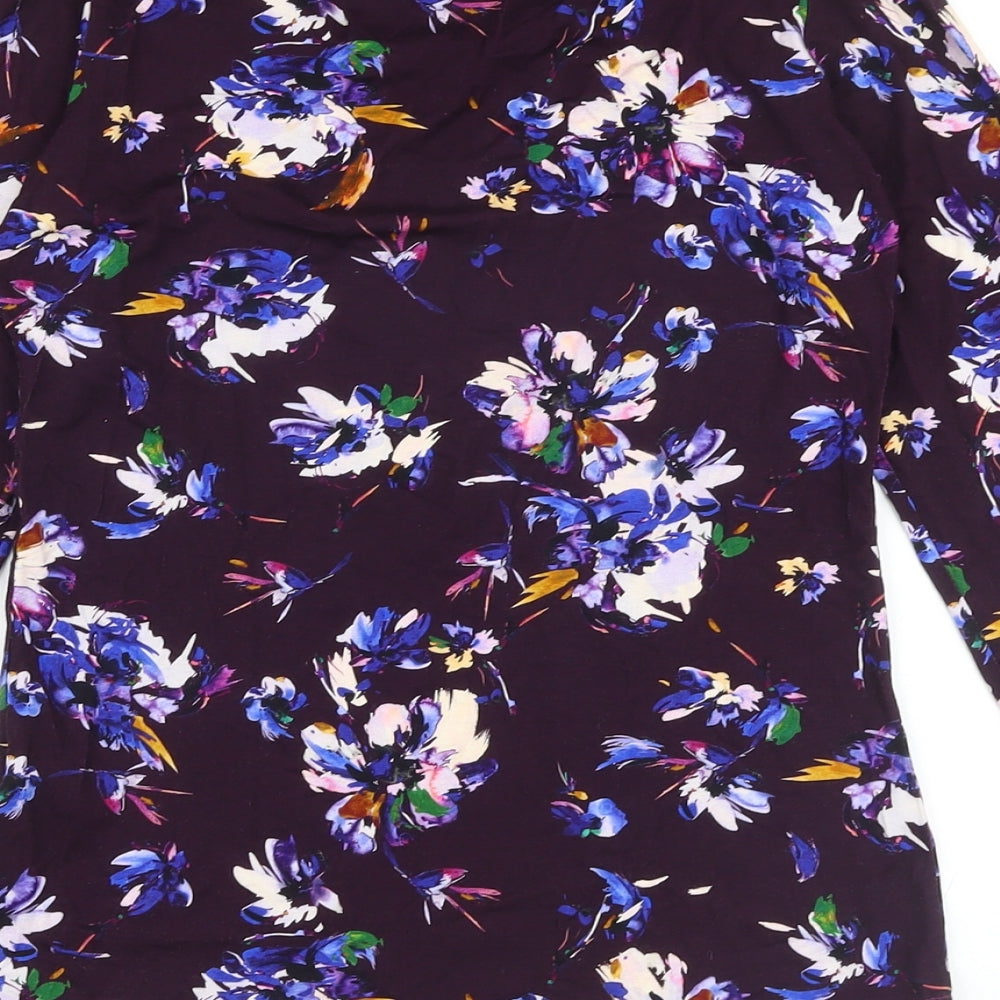 Bella Di Note Womens Purple Floral Viscose Basic Blouse Size 8 Round Neck